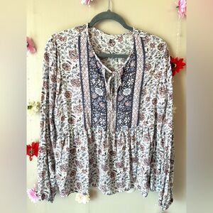 Lucky Brand Floral Boho Peasant Blouse